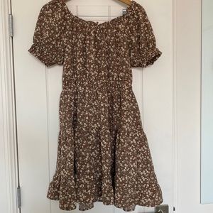 Blu Pepper brown floral off shoulder dress size large